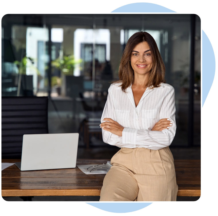smilling business man standing with hands folded